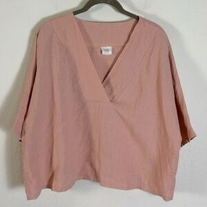 Linen Handmade Studio LagenLook Top Dusty Pink One Size Medium Large Boxy Summer